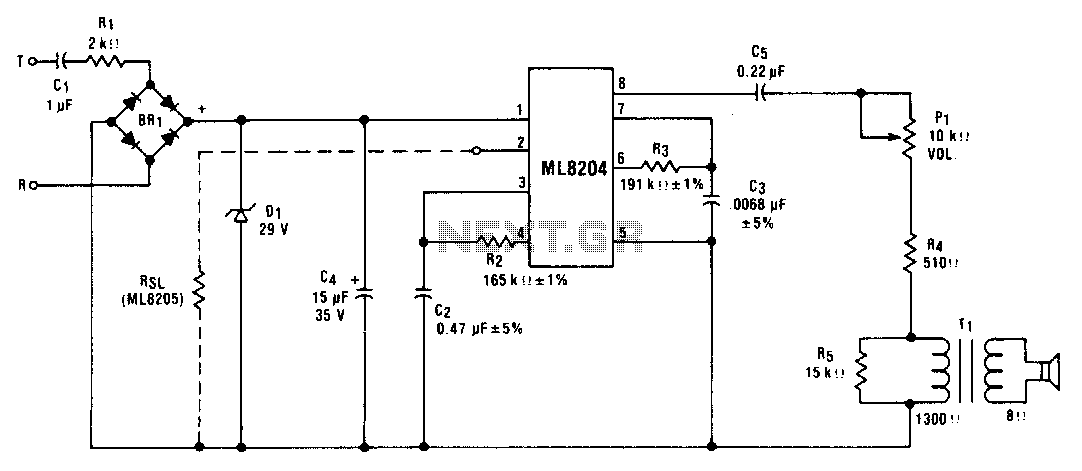 Telephone or extension tone ringer – Circuit Schematic