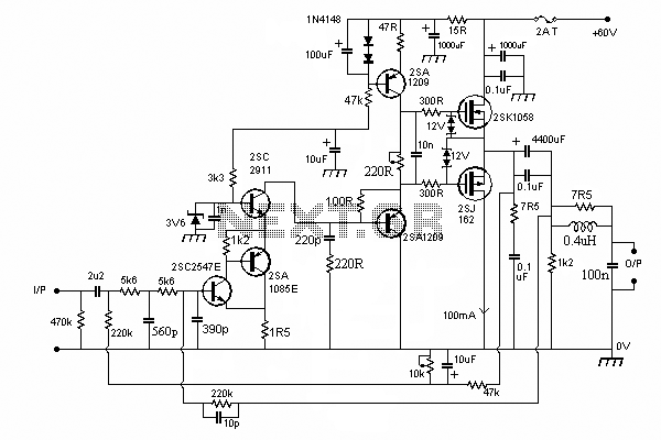 100W Mosfet Power Amplifier – Circuit Schematic