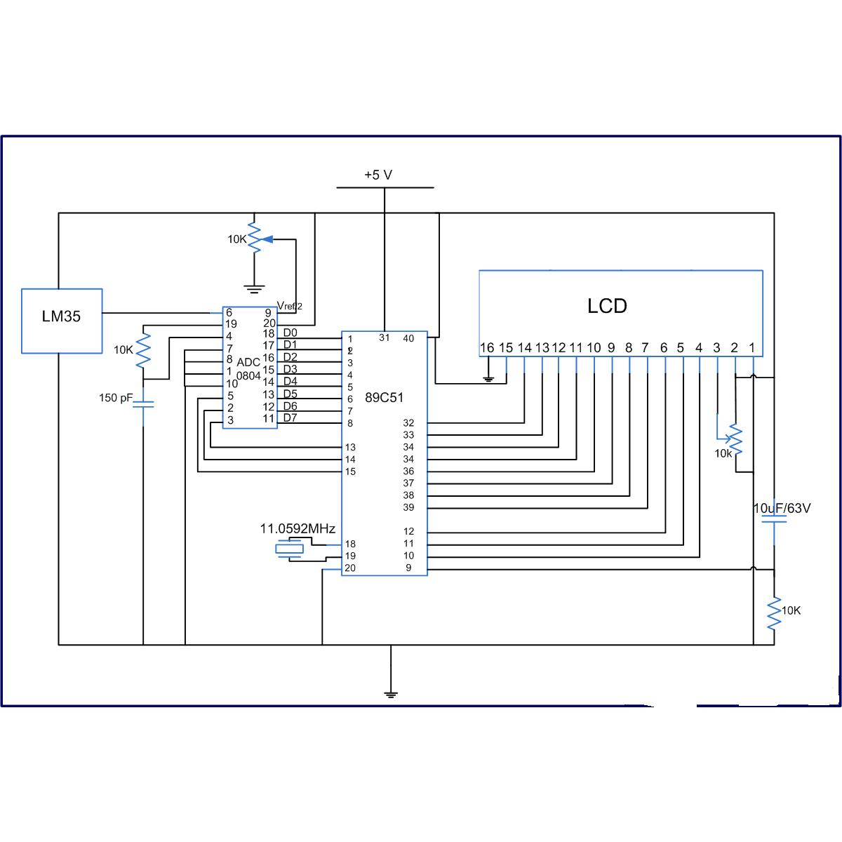 temperature sensor interfacing with 8051 circuit