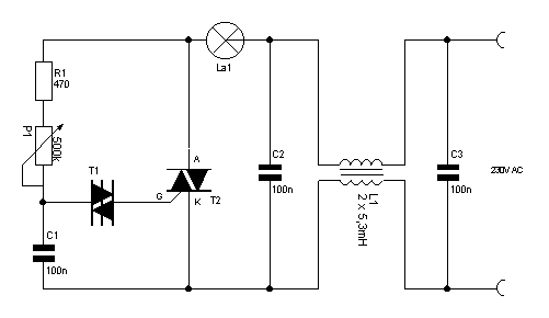 Triac mains light dimmer – Circuit Schematic