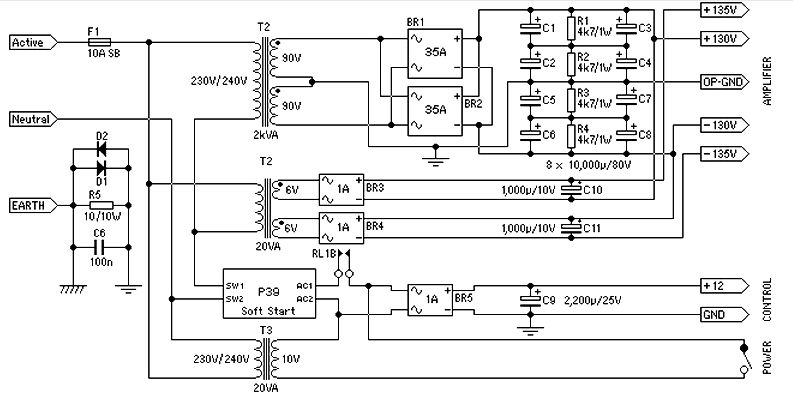 power supply for 1500 watt audio power amplifier – Circuit Schematic