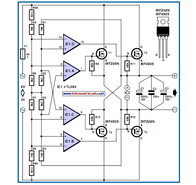 Power MOSFET Bridge Rectifier – Circuit Schematic