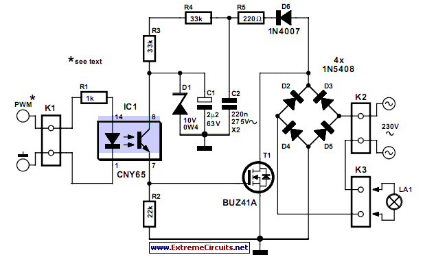 Dimmer With A MOSFET – Circuit Schematic