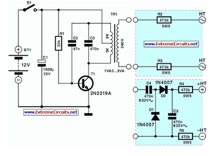 Mini High-Voltage Generator – Circuit Schematic