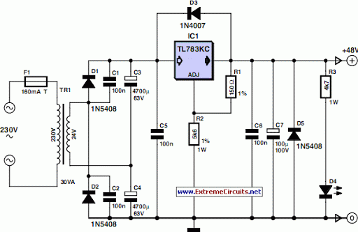 48V Phantom (Microphone) Power Supply – Circuit Schematic