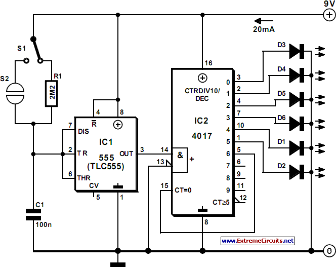 6-Channel Running Light – Circuit Schematic