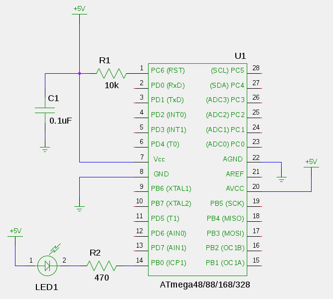 Blinking an LED AVR Tutorial – Circuit Schematic