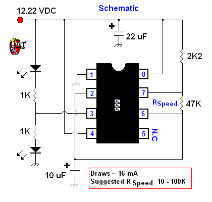 Simple Astable 555 Timer IC Flasher