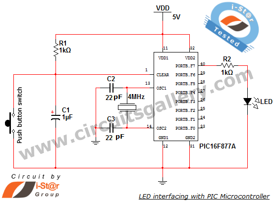 led interface with microcontroller – Circuit Schematic