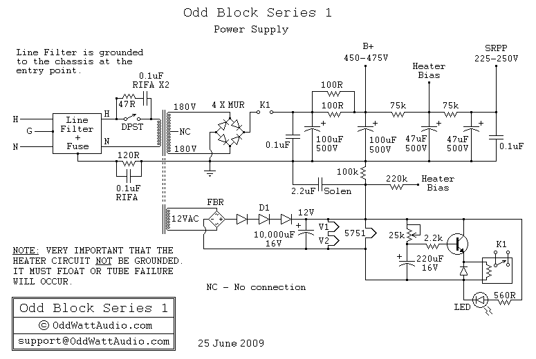Audio Odd Block KT88 Series 1 Tube Amp-Power Supply – Circuit Schematic
