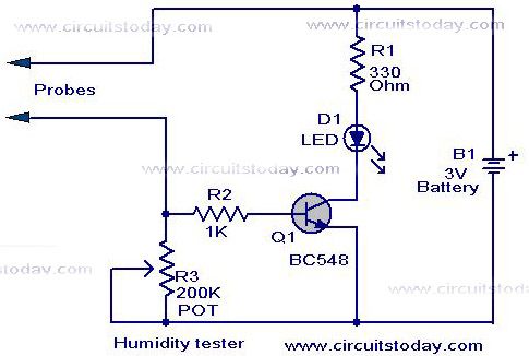 Humidity Tester Circuit Using Sensor – Circuit Schematic
