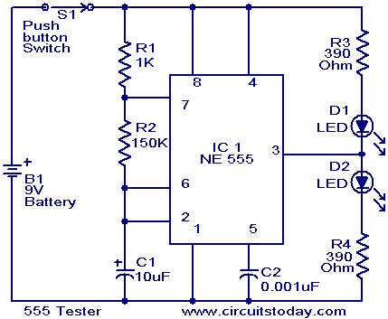 555 Tester circuit – Circuit Schematic