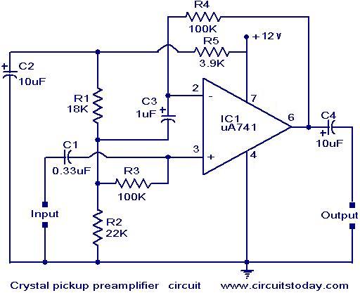 Crystal pickup pre-amplifier circuit – Circuit Schematic