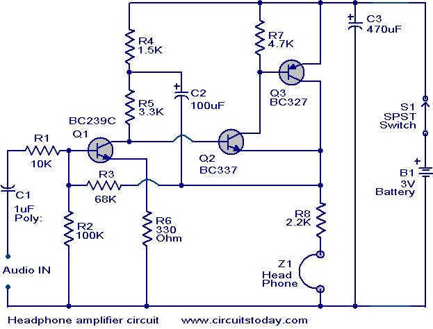 Head phone amplifier circuit – Circuit Schematic