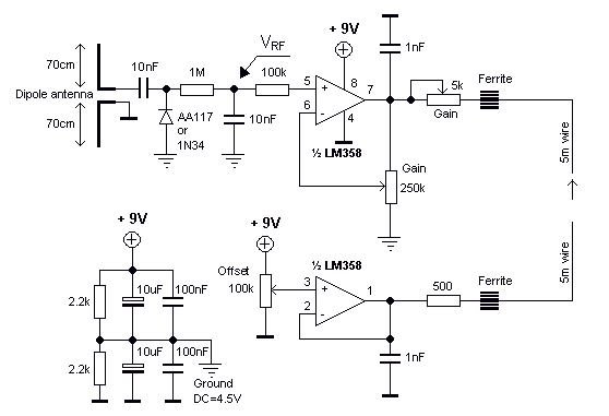 Simple RF field meter with LM358