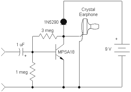 Audio High Gain Crystal Earphone Amplifier circuit
