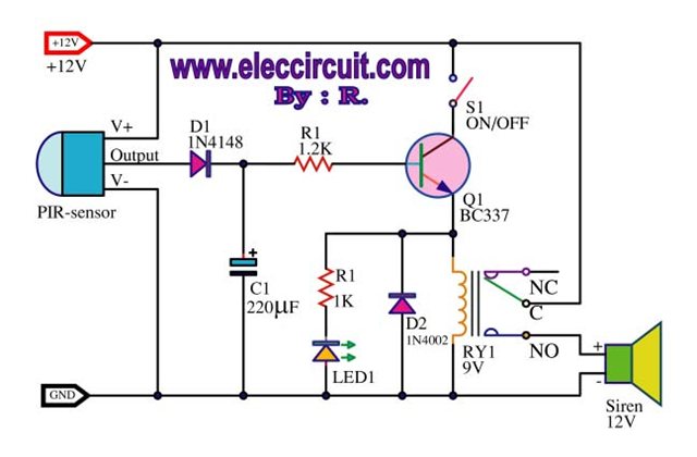 Pir Motion Sensor Alarm Circuit Diagram