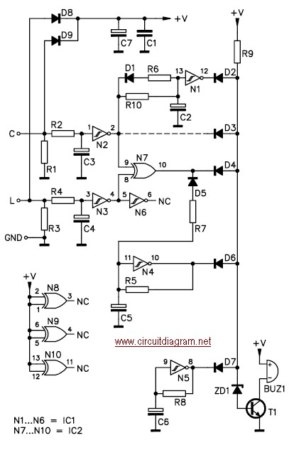 Car Headlight Alarm – Circuit Schematic
