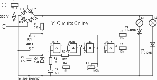 Flashing Mains Lamps circuit – Circuit Schematic