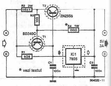 5 volts high current power supply using 7805 voltage regulator circuit