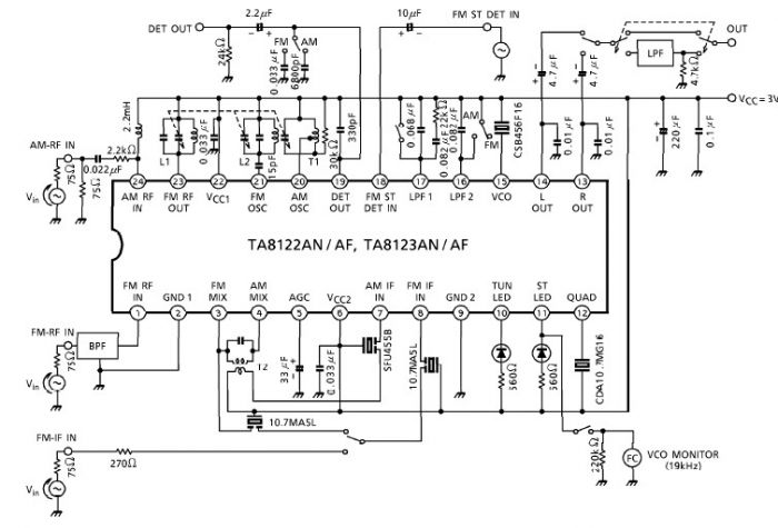 TA8122 AM FM radio receiver electronic project circuit design – Circuit Schematic