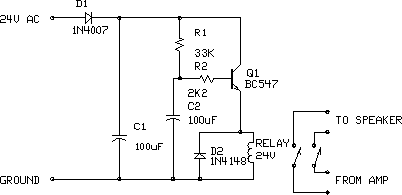Audio Amplifier Output Relay Delay – Circuit Schematic