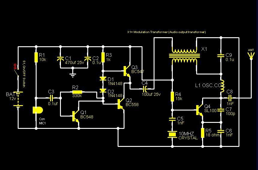 150mW Crystal AM Transmitter PCB – Circuit Schematic