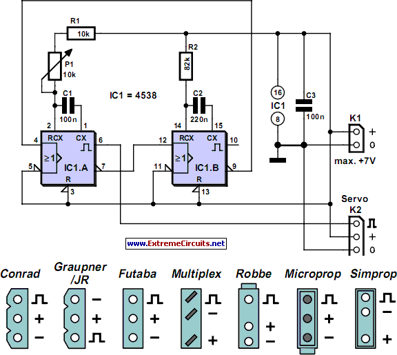 servo tester using 4538 – Circuit Schematic