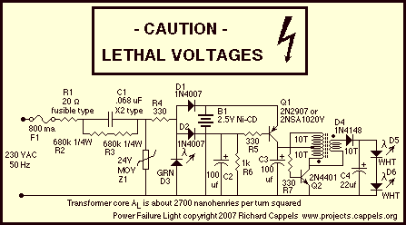 LED Power Failure Light – Circuit Schematic