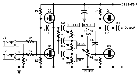 Solid-state Fender Blackface Preamp – Circuit Schematic