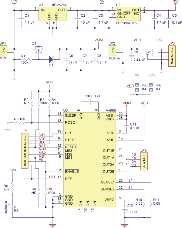 Stepper Motor Driver Carrier with Voltage Regulator – Circuit Schematic