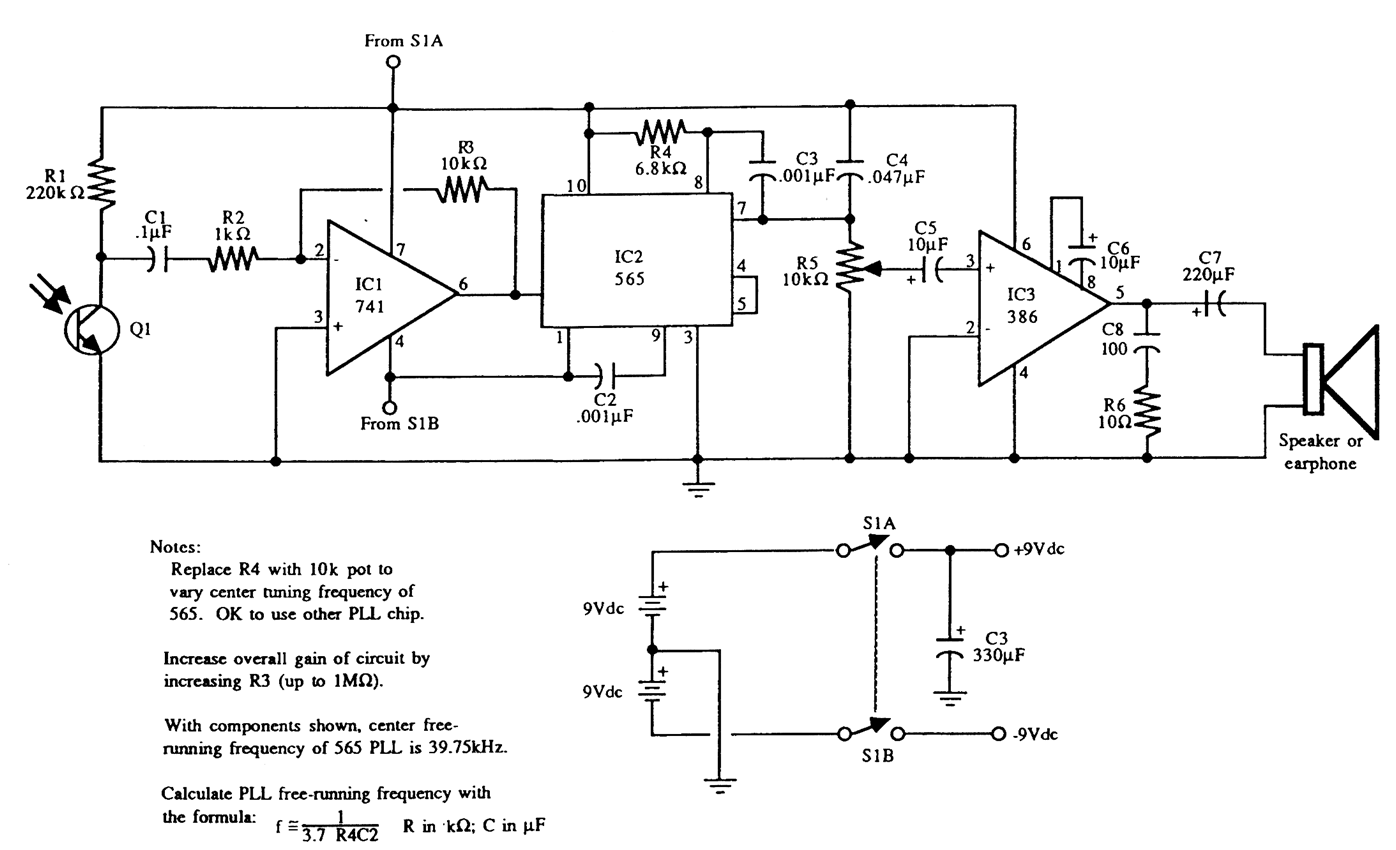 PLL IR LASER LIGHT RECEIVER – Circuit Schematic