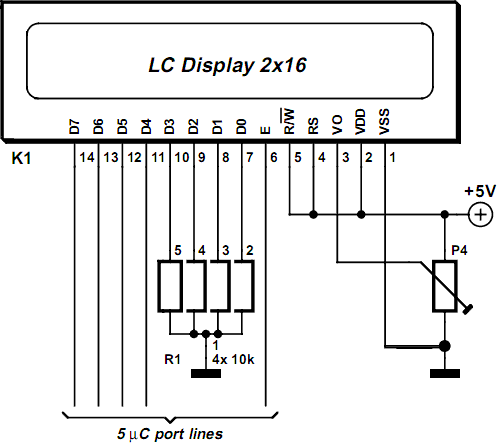 LCD Module in 4-bit Mode circuit