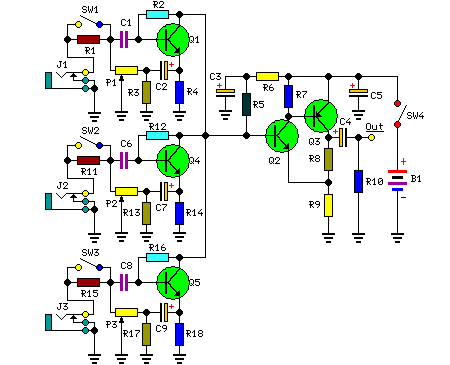 three channel audio mixer circuit