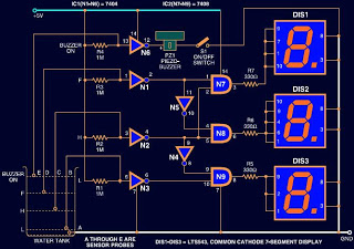 Water Level Indicator With 7-Segment Display PCB circuit