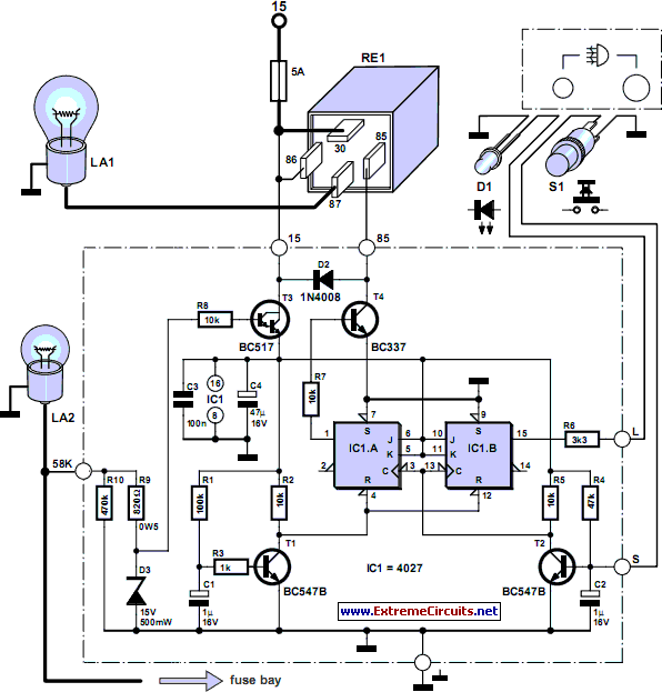 rear fog lamp for vintage cars – Circuit Schematic