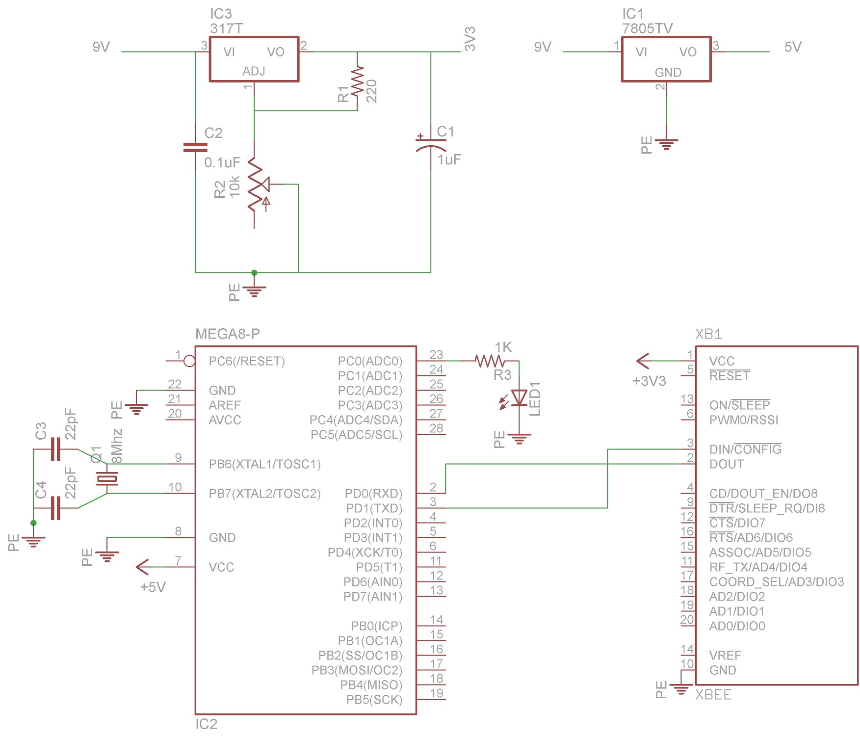 Configuring and using XBEE wireless modules – Circuit Schematic
