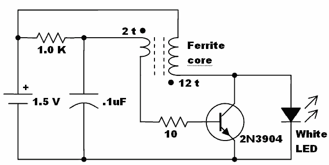 Ferrite Core Joule Thief circuit – Circuit Schematic