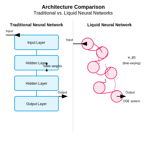 Comparison with Traditional Neural Networks – Liquid Neural Networks for Dynamic Tasks – Tutorial Diagram