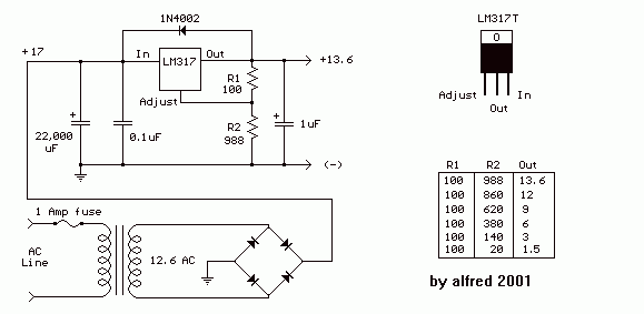 LM317 variable power supply – Circuit Schematic